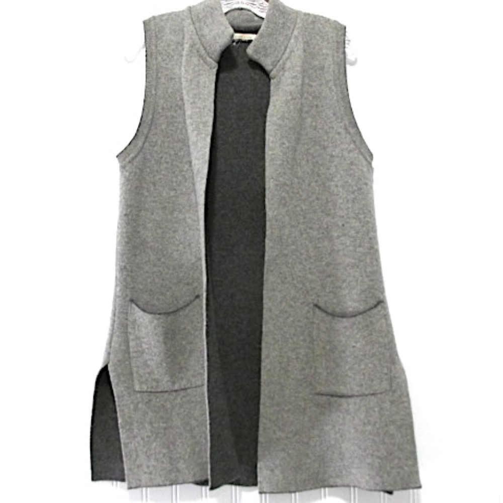 Open Front Wool-Blend Cardigan Vest, Size M